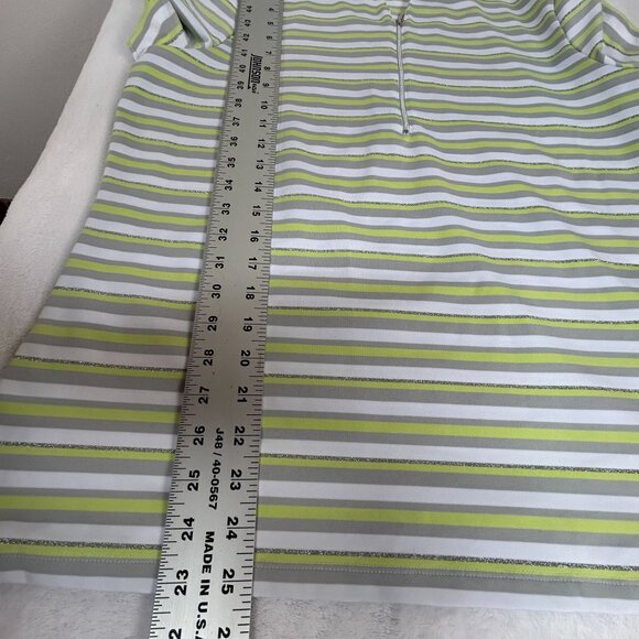 Zenergy Golf By Chico's Striped Short Sleeve 1/4 Zip Polo Shirt Top Size 2 Green - Picture 8 of 8